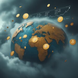A visual representation of global economic factors causing a decline in cryptocurrency markets