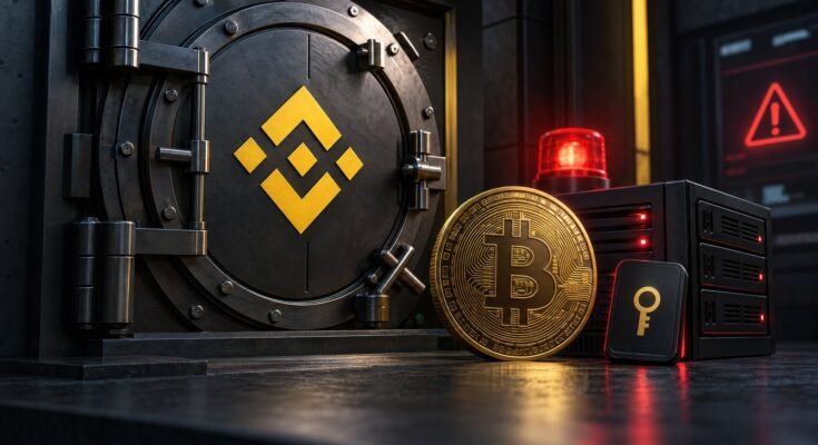 Binance Hack Reports: Why The $6.3B Estimate Is Not A Final Loss 1 Conceptual Binance Exchange Vault Beside A Bitcoin Coin And Red Security Warning Light