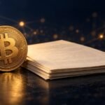 Gold Bitcoin Emblem Beside Manuscript Pages In A Conceptual Bitcoin Whitepaper Illustration.