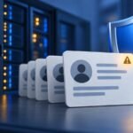 Anonymous Contact Cards Beside An Intact Blue Shield And An Analytics Server