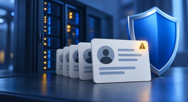 Anonymous Contact Cards Beside An Intact Blue Shield And An Analytics Server