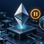 Ethereum Symbol With A Pause Icon And Magnifying Glass, Illustrating The Postponed Glamsterdam Hoodi Test.